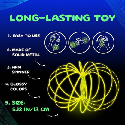 GLOZI Geometric Magic Glow in the Dark Flow Ring - Easy to Use - 3D Arm Spinner Bracelet, Fidget Spinner Toy for Kids and Adults (Pink)