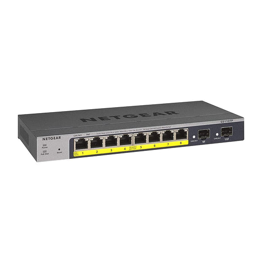 NETGEAR 10-Port PoE Gigabit Ethernet Smart Switch (GS110TP) - Managed, with 8 x PoE+ @ 55W, 2 x 1G SFP, Optional Insight Cloud Management, Desktop or