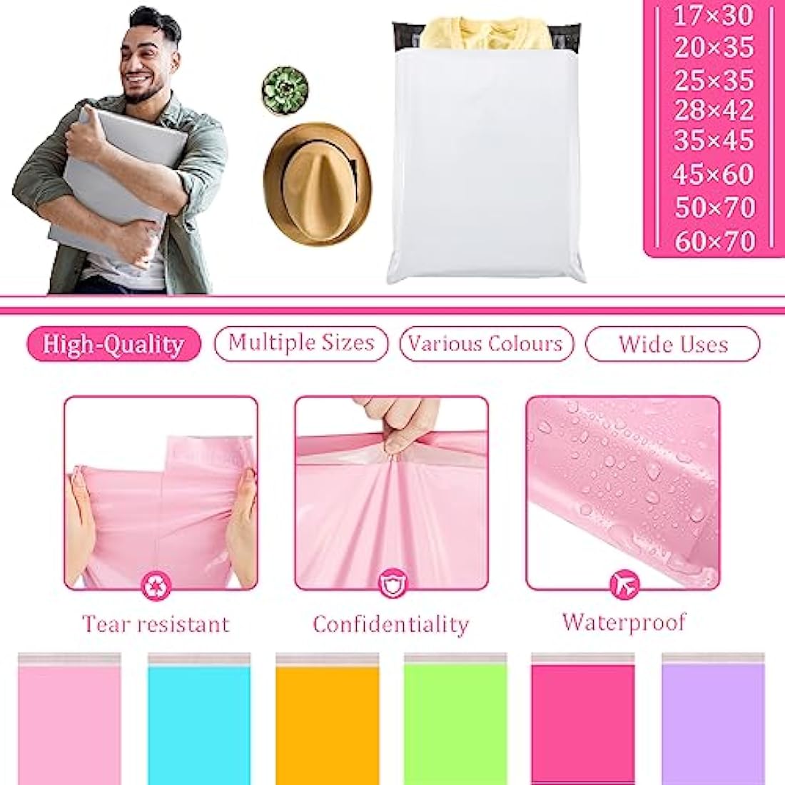 50p 35x45cm Hot Pink Vinted Postage Bags Mailing Bags for Clothes,Mailing Poly Postal Self Seal Bag,Parcel Shipping Bags Strong Packaging Bag Delivery Bags Plastic Envelopes for Posting Clothes Parcel