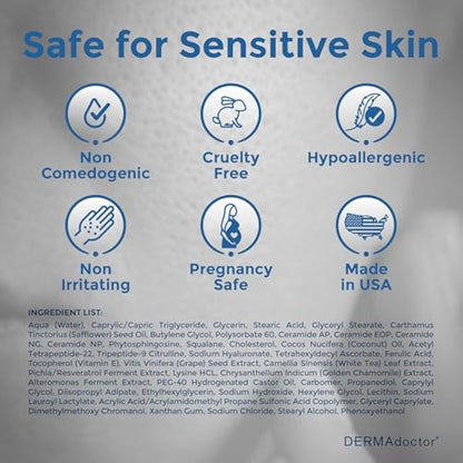 DERMAdoctor Ceramide Cream with Vitamin C E + Ferulic Acid | Barrier Repair Moisturizer for Face; Dermatologist Formulated Fragrance Free Age Fighting Face Cream for Sensitive Skin - 55 ml