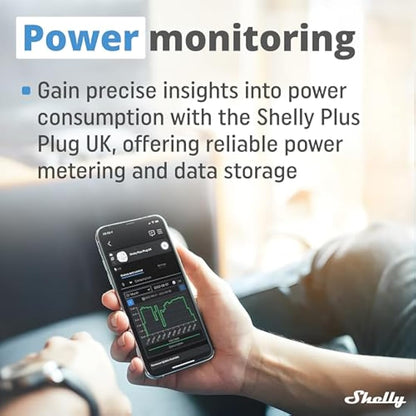 Shelly Plus Plug UK, Smart Wi-Fi Outlet with Power Metering, Remote Control Socket, Max 3000W, Custom Schedules, Home Automation(13A) Compatible with iOS, Android, Alexa, Google Home, SmartThings