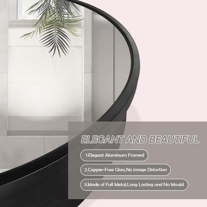 Janboe Round Mirror Cabinet,Aluminum Framed,Soft Close Hinge,76cm,Black