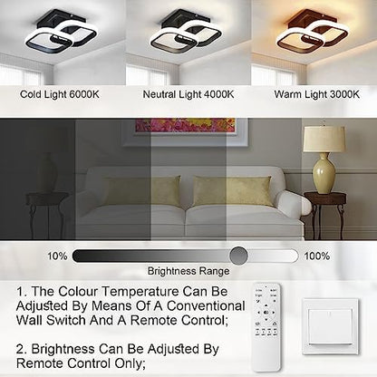 EIDISUNY Dimmable LED Ceiling Light Modern Square LED Ceiling Lamp with Remote Control, 3 Colour Temperature Adjustments, Ceiling Lighting Fixture for Kitchen Bedrooms Hallway Office - 22W Black.