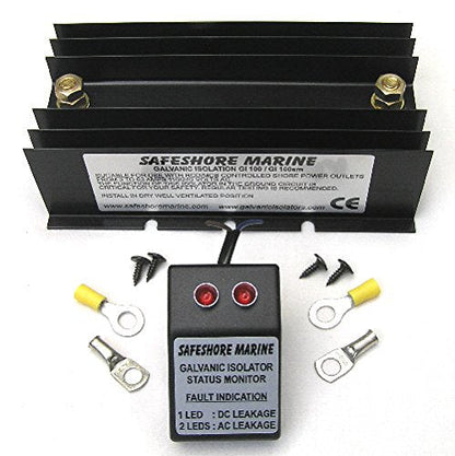 Safeshore Marine galvanic isolator 70 amps with remote status monitor. Over 30,000 sold. UK's isolators