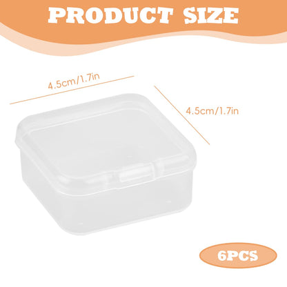 Hopzab 6 PCS Small Square Storage Boxes with Lids Mini Plastic Empty Containers for Storing Beads Pills Jewelry Game Pieces Craft and Other Small