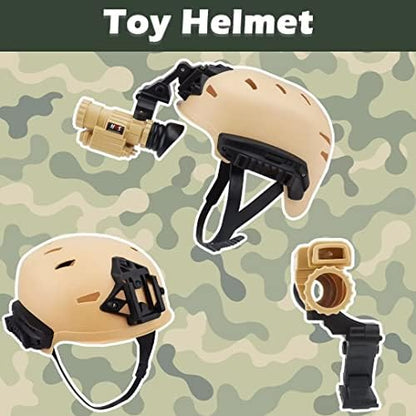 deAO Military Soldier Camouflage Desert War Costume Set with Helmet, Toy Shotgun, Grenades, Accessories and Storage Backpack - Great for Kids