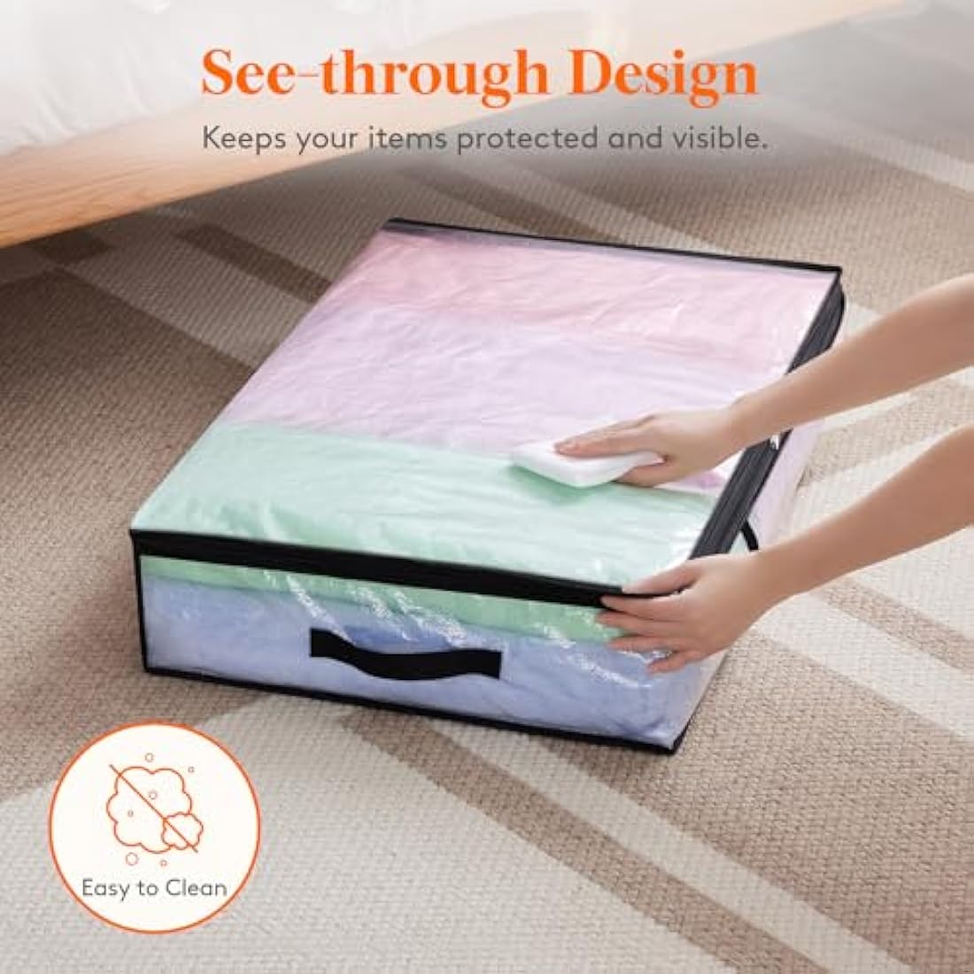 Lifewit 2 Pack Under Bed Storage, 60L Large Clear Plastic Storage Bags, Clothes Storage Boxes Wardrobe Storage Organizer with Reinforced Handle Sturdy PP Fabric for Bedding Clothes Blanket