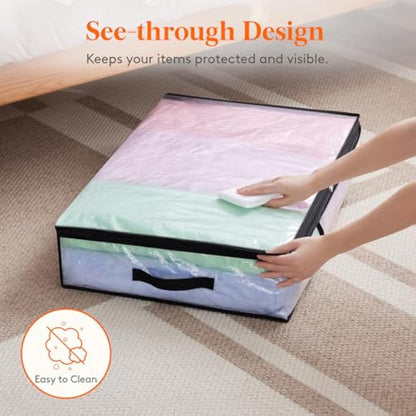 Lifewit 2 Pack Under Bed Storage, 60L Large Clear Plastic Storage Bags, Clothes Storage Boxes Wardrobe Storage Organizer with Reinforced Handle Sturdy PP Fabric for Bedding Clothes Blanket