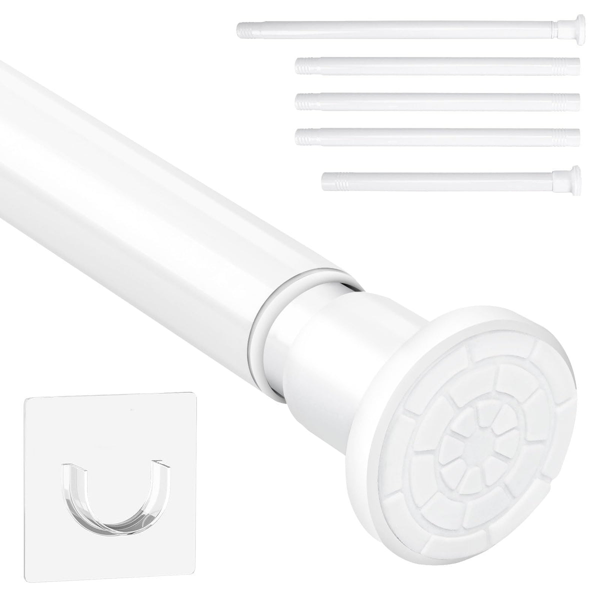 White Shower Curtain Bar Without Drills Adjustable Curtain Rods 71-199cm Non-Slip Telescopic Curtain Clamping Rod Stainless Steel Clamping Rod for