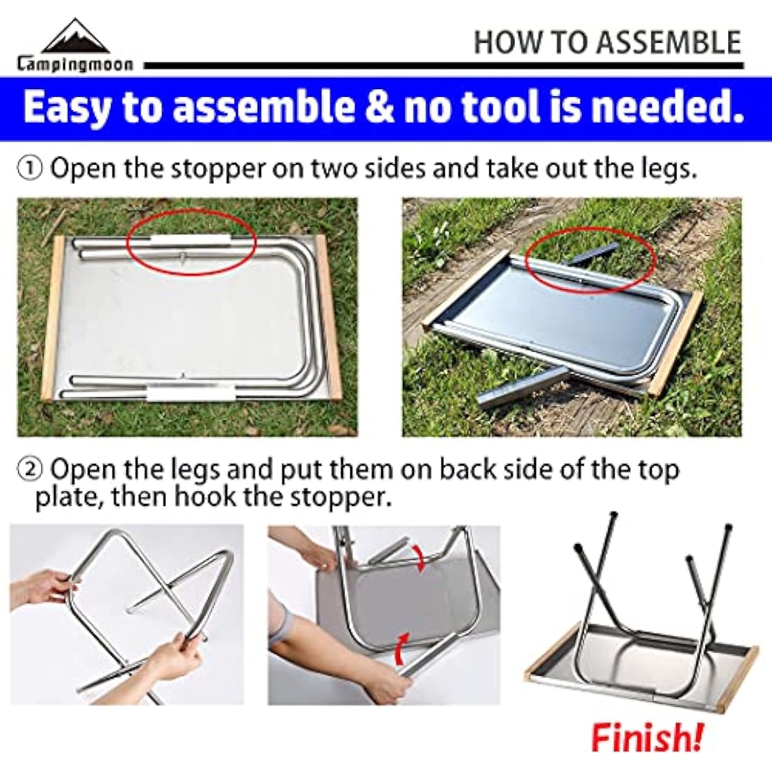 CAMPINGMOON Camping Side Table Heat-Resisting Stainless Steel Embossing Process for Outdoor Table Top Grill with Carrying Bag T-370