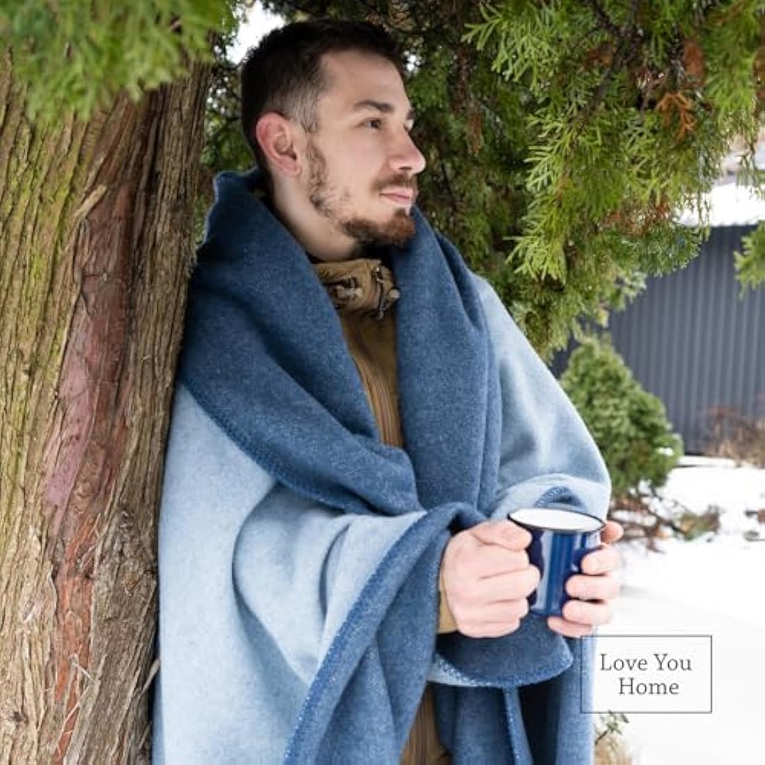 LYHome Travel Blanket - Extra Warm Picnic Throw, Bed Camping Outdoor Wool Blankets, Cozy Soft Throws, Military Army and Garden Outside Use (59x84 in | 150x215 cm | Light Blue - Blue Double-sided)