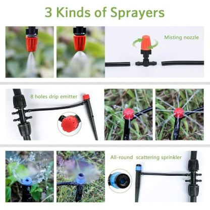MIXC 226 FT Drip Irrigation System Kit, Automatic Watering System for Garden Greenhouse with 1/4" & 1/2" Tubing - Adjustable Nozzles & Sprinklers for Garden, Greenhouse, Lawn, Potted Plants
