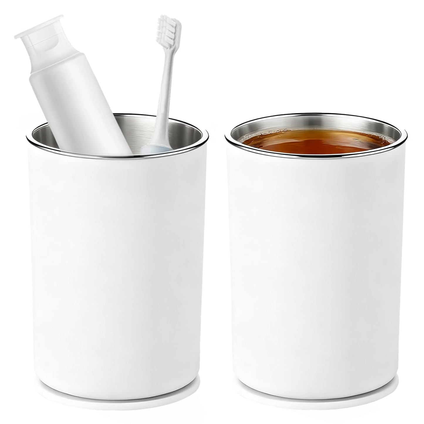 2 Pieces Toothbrush Holder, Magnetic Mouthwash Cup, Stainless Steel Toothbrush Cup, 400ml Wall Mounted for Bathroom, Washroom