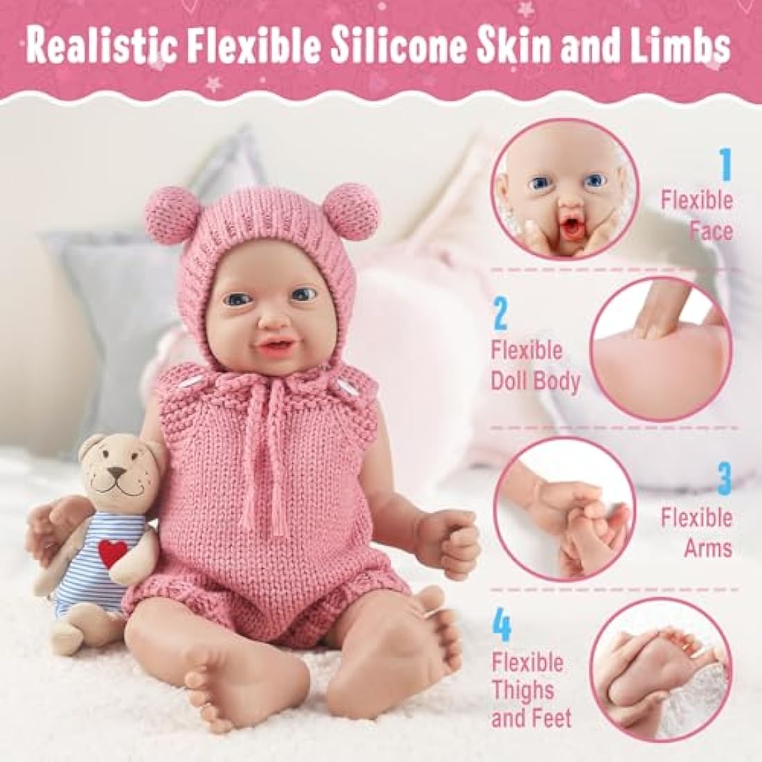 Vollence 12 inch Full Silicone Baby Dolls Anatomically Correct Lifelike Newborn Babies Stress Relief Stress Toys for Kid - Girl