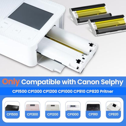 Compatible with Canon Selphy CP1500 RP-108 Color Ink/Paper Set, for Selphy CP1500 CP1300 CP1200 CP1000 CP910 CP820 Printer, 2 Ink Cartridges and 108 Photo Papers, RP-108IN 10cm x 15cm