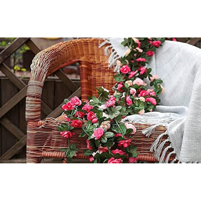 2 Pack Artificial Rose Flower Garland Fake Rose,8.2 ft /2.5m Flower Vine Artificial Flower Hanging Rose Garlands for Home Hotel Office Wedding Party Garden Craft Art Decor