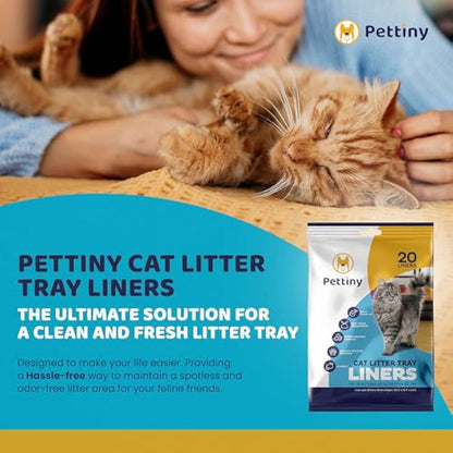 Pettiny 20 Cat Litter Tray Liners with Drawstrings Scratch Resistant Bags for Medium and Large Litter Box