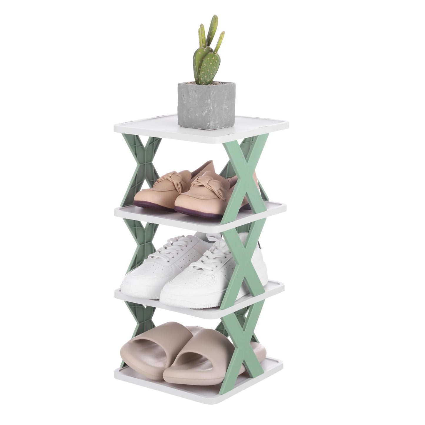 sourcing map 4-Tier Plastic Shoe Rack, Vertical Shoe Rack Stackable Storage Organizer Folding Space-Saving Narrow Slot Shelf for Closet Livingroom