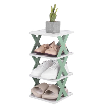sourcing map 4-Tier Plastic Shoe Rack, Vertical Shoe Rack Stackable Storage Organizer Folding Space-Saving Narrow Slot Shelf for Closet Livingroom