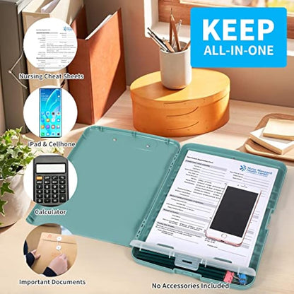DMFLY Clipboard with Storage, Heavy Duty Clip Boards with Pen Holder, A4 Plastic Clipboards with Compartment, Holds 6+ Pencils and 200+ Sheets, Strong Clipboards with Low Profile Clip, Great for Work
