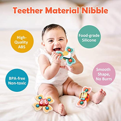 Hooku Suction Spinner Toys, 3 Pcs High Chair Toys with Suction Cups, Spinning Toys 1-3, Birthday Gifts for Infants Boy Girl, (A6)