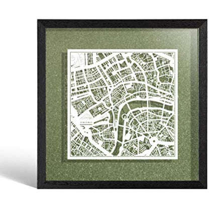 O3 DESIGN STUDIO London Paper Cut Map framed, White map, Black frame, 9x9 inches, Gift Boxed, 4 background color, self-changing, Paper Art