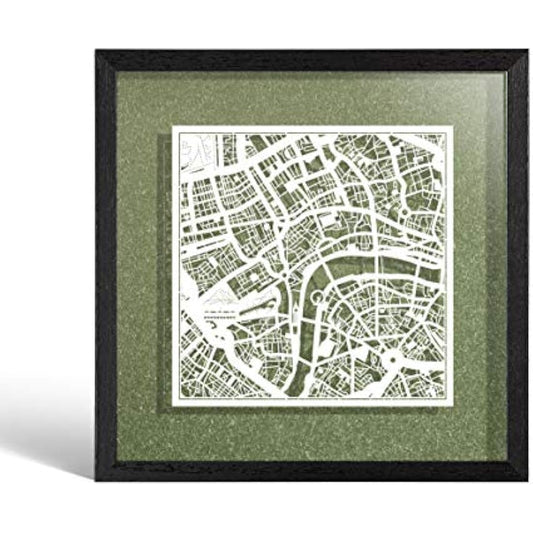 O3 DESIGN STUDIO London Paper Cut Map framed, White map, Black frame, 9x9 inches, Gift Boxed, 4 background color, self-changing, Paper Art
