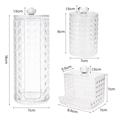 Hwtcjx 3 Pcs Cotton Dischetti Holder, Cotton Swab Holder, Cotton Bud Qtip Holder Dispenser, Made of PS Material, with Lid