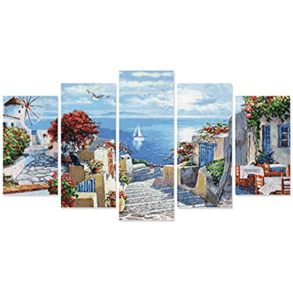Schipper Mykonos 609450797 Painting by Numbers for Adults, Includes Brush and Acrylic Paints, 5 Pictures, Master Class Polyptych Professional Edition, 132 x 72 cm
