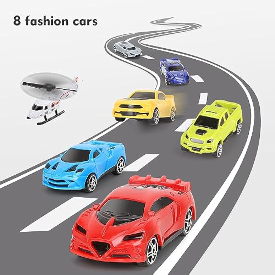 kramow Toy Cars for 3 Year Old Boys, Car Toys Set, Aeroplane Toys, Transport Airplane with 7 Sports Cars, 1 Off-Road Car, 1 Helicopter, Cargo Plane Toy Gifts for Kids Boys Girls age 3 4 5 6