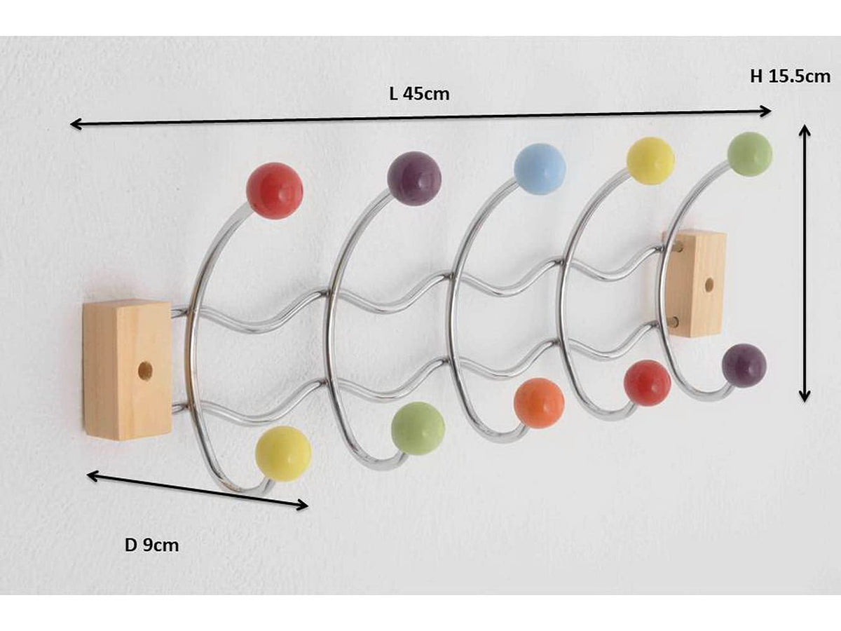 ASPECT Deluxe Wall-Mounted Hook/Coat Hanger-10 Hooks.Chrome Finish Frame & Multi-Color Ceramic Balls, Metal, Multi
