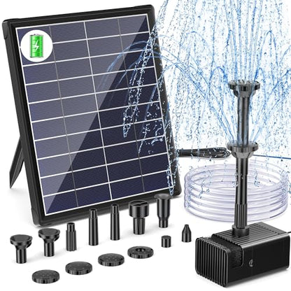 Biling 6W Solar Water Pump with 3000mAh Battery Backup 10 Nozzles Solar Pond Fountains Water Features for the Garden with 5ft Tubing for Bird Bath,