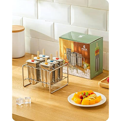 Baffect Stainless Steel Popsicle Mould with Stick Holder Ice Cream Mould Set of 6 (Round)