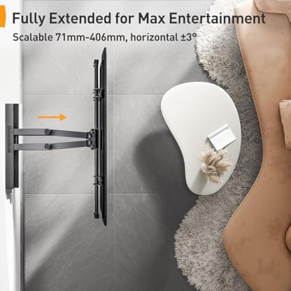 Perlegear TV Wall Bracket for 37-84 Inch Flat/Curved TVs up to 60kg, Swivel Tilt TV Bracket Max.VESA 600x400mm, Full Motion Wall Mount with Dual Arm