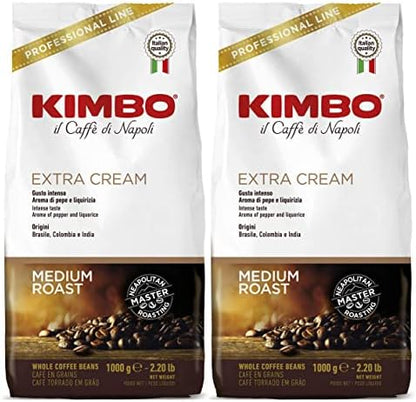 Kimbo Extra Cream Espresso Coffee Beans 2x1kg, Pack of 2