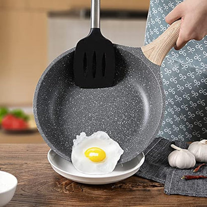 ZUOFENG Nonstick Frying Pan Skillet 24cm, Stone Pans Cookware Granite Coating, Induction Pans Saucepans Omelette Skillet