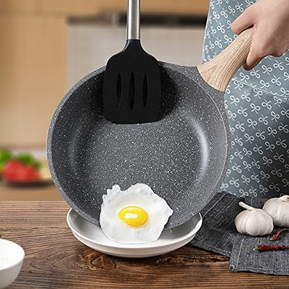 ZUOFENG Nonstick Frying Pan Skillet 28cm, Stone Pans Cookware Granite Coating, Induction Pans Saucepans Omelette Skillet