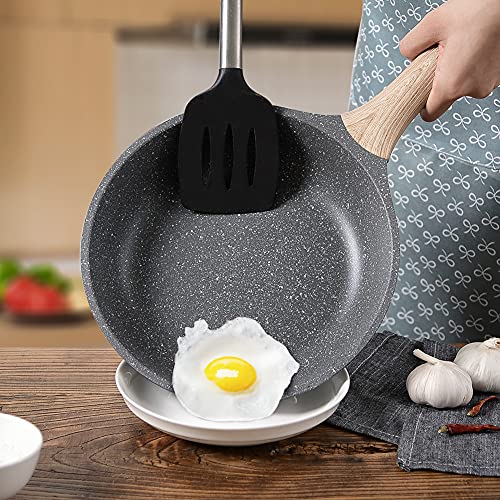ZUOFENG Non Stick Frying Pan 3 Sets, Stone Pans Cookware Granite Coating, Induction Pans Saucepans Omelette Skillet, 20cm + 24cm + 28cm