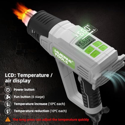 Heat Gun, Huepar Tools 2300W Professional Hot Air Gun 50℃-660℃ with Large Digital LCD Display Industrial Hot Air Gun Kit Variable Temp. Control, with 10 Accessories and Carry Case, Gift for Women, Men