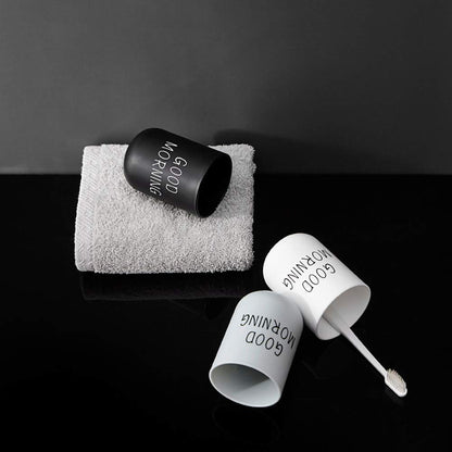 Toothbrush Holder, Good Morning Cup Toothbrush Cup, Home Travel Bathroom Washing Toothpaste Holder Plastic Tumbler Cups(COLOR:Khaki)
