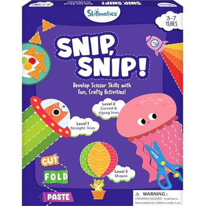 Skillmatics Scissor Skills Activity Book - Snip Snip, 25 Fun Cutting & Creative Activities for Preschoolers, 2 Child-Safe Scissors, Fine Motor Skills Craft Kit, Gifts for Kids Ages 3, 4, 5, 6, 7