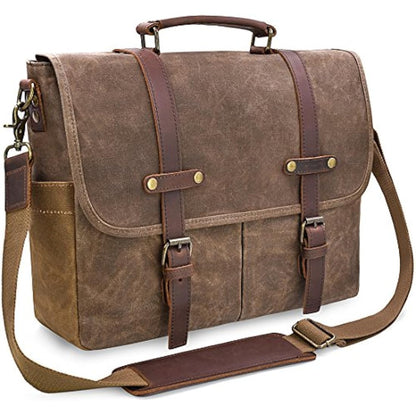 NEWHEY Mens Laptop Shoulder Canvas Messenger Bag Waterproof Computer Briefcase Notebook Vintage Satchel Designer School Work Bags 15.6 Leather