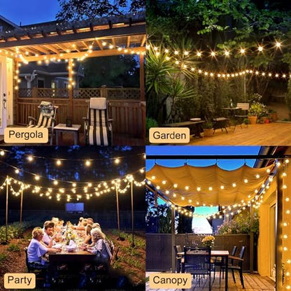 Outdoor String Lights Mains Powered - G40 Garden Festoon Lights 150FT/45M Dimmable with Remote Control, 45+2 Shatterproof LED Bulbs 3 Modes & 2 Timer Settings Waterproof for Outdoor Patio Gazebo
