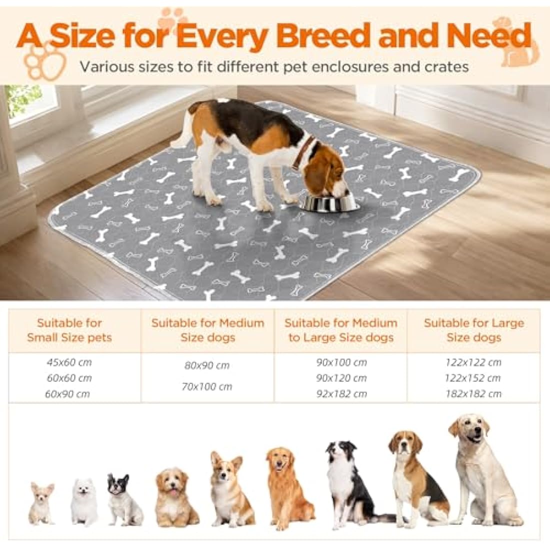 Baodan Puppy Pads Washable, Reusable Puppy Training Pads, Super Absorbent Waterproof Dog Mat Pee Pads for Dogs, Fast Drying Training Pads for Home, Car, Travel - 182x182 cm
