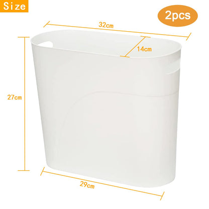 LOSYHU 2 Pack Plastic Trash Can 12L Slim Waste Basket Plastic Bedroom Wastebasket Small Office Bin with Handle Reusable Slim Garbage Container Bin