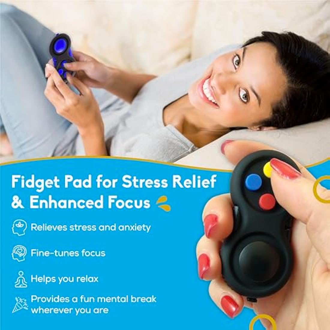 PILPOC Fidget Pad - Fidget Controller Toy for Highly Increased Focus, Reduced Stress, Anxiety, ADHD Clicker, Fidget Clicker, Controller Fidget Toy, Fidget Remote Control, Kids Toy Controller Sensory