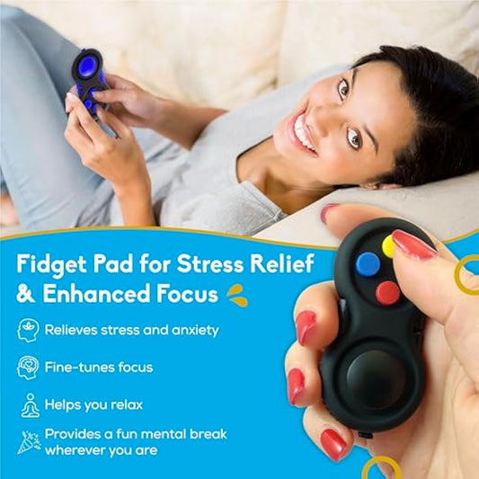 PILPOC Fidget Pad Controller - Premium Quality Controller Game Focus Toy, Smooth ABS Plastic with Exclusive Protective Case, Fidget Flippy Chain Included (Black & Black)