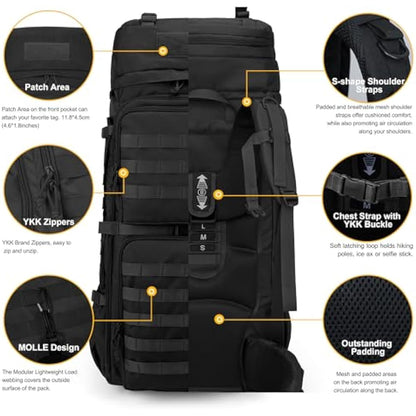 Mardingtop 75L Tactical Backpack Large Camping Backpack Military Rucksack with Rain Cover Molle System Army Backpack for Outdoor Trekking,Mountaineering,Hiking