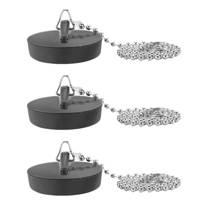 Lxtness 3 Pcs Universal Rubber Bath Plug and Chain - Bathroom Sink Plug Drain Stopper 45mm with Stainless Steel S Hook Chain 400mm Length