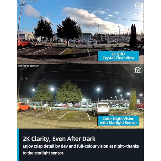 virtavo 2K Security Camera Outdoor Wireless, Rechargeable Battery, CCTV Camera Systems For Home Security, Starlight Lens Colorful Night Vision, Remote Access, Motion Detection, Siren, Voice Intercom